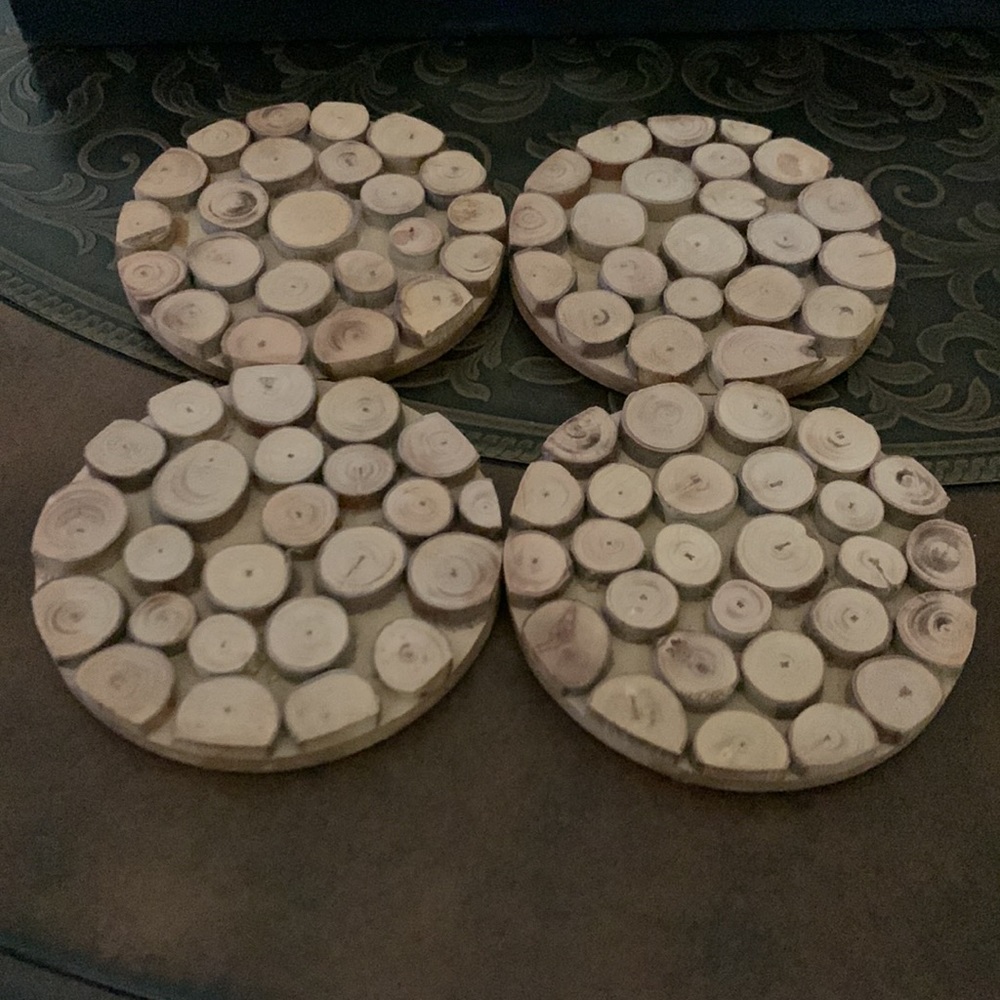 Wood Round Wooden Tree Rings Coaster Set